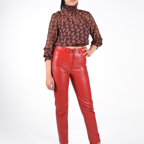 Genuine Leather Pants (Red) - Picture 1 of 5